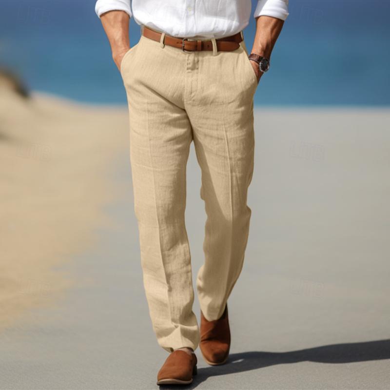 Men’s Linen Trousers – Thin Cotton Casual Solid Color Straight Pants