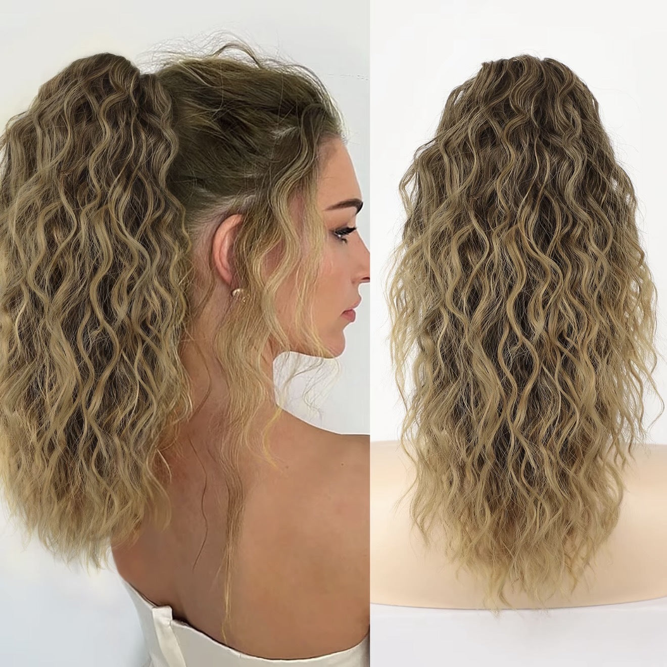 Silk Hair Extension Wig Curly Wavy For Women 18Inch