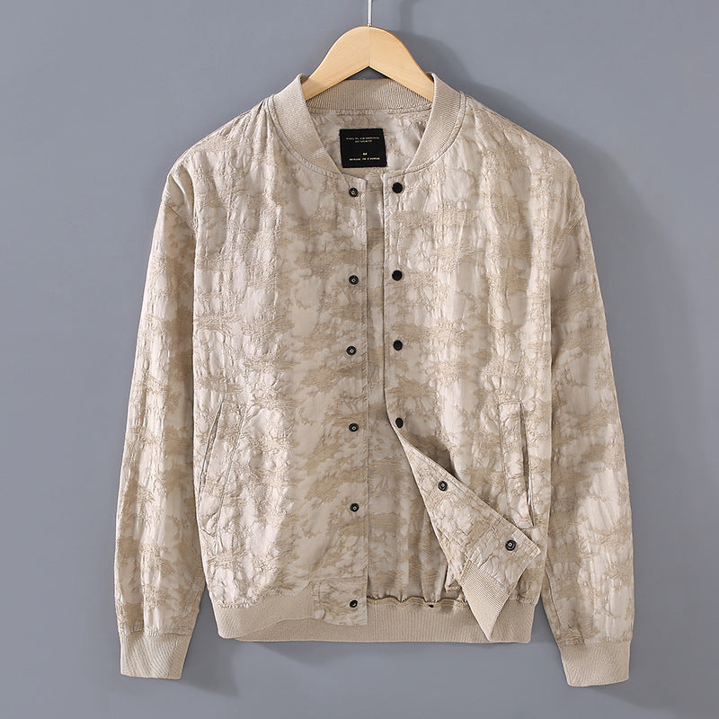 Spring And Summer New Men's Youth Linen Cotton Yarn-dyed Jacquard Casual Jacket