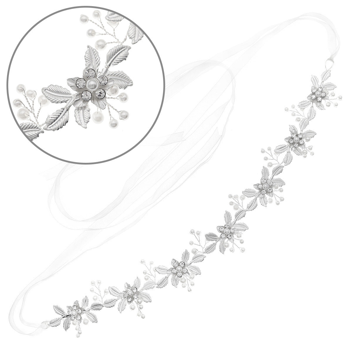 Bridal Wedding Dress Mori Style Flower Braided Pearl Hair Band