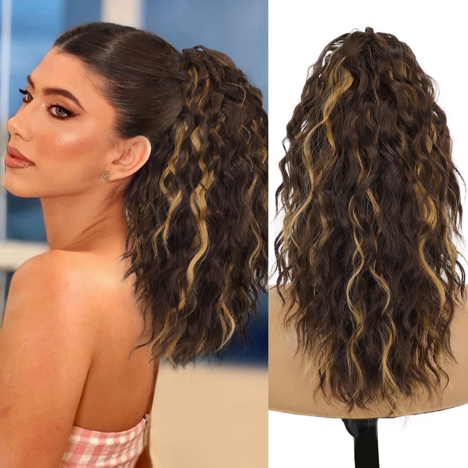 Silk Hair Extension Wig Curly Wavy For Women 18Inch