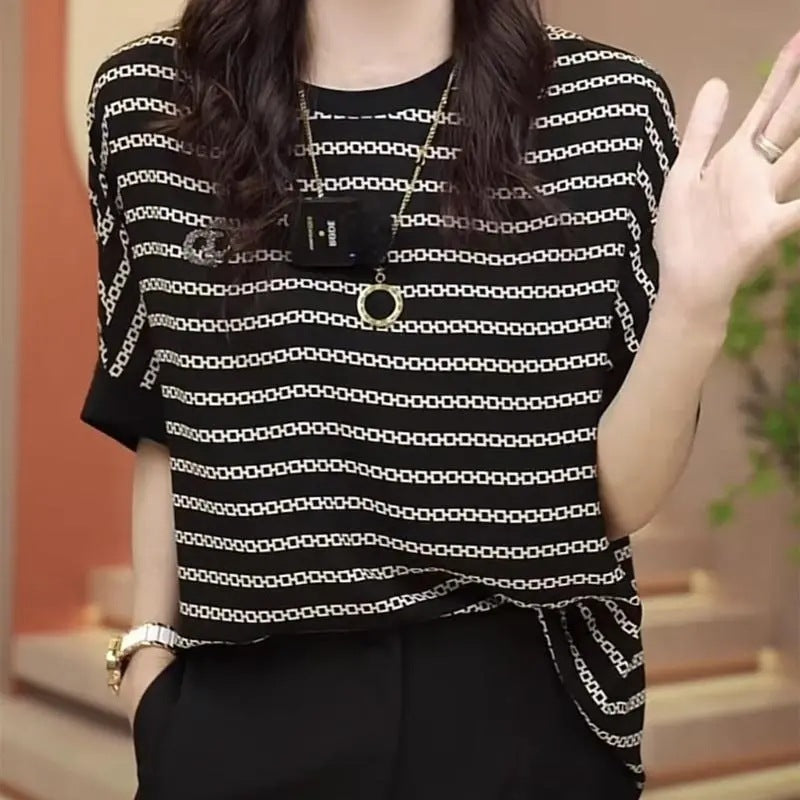Women's Loose Chiffon Stripe T Shirt