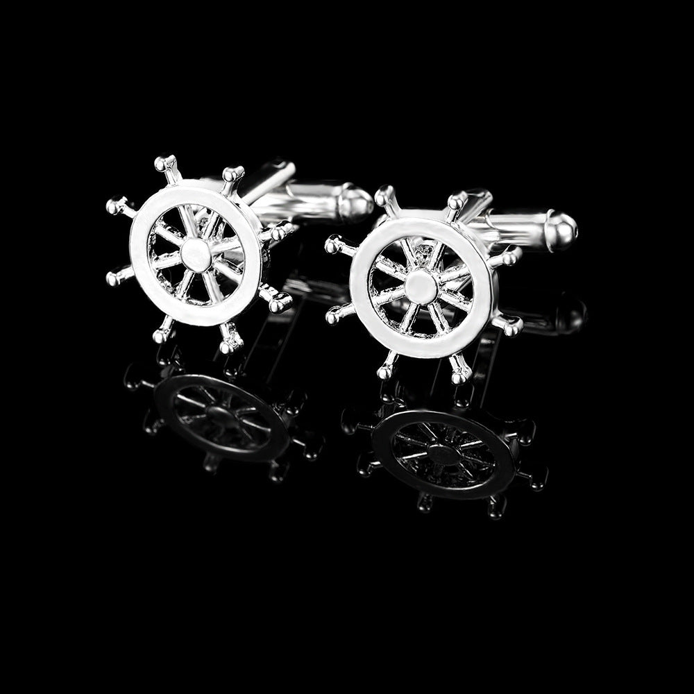 Men's Rudder Cufflinks and Tie Clip Set