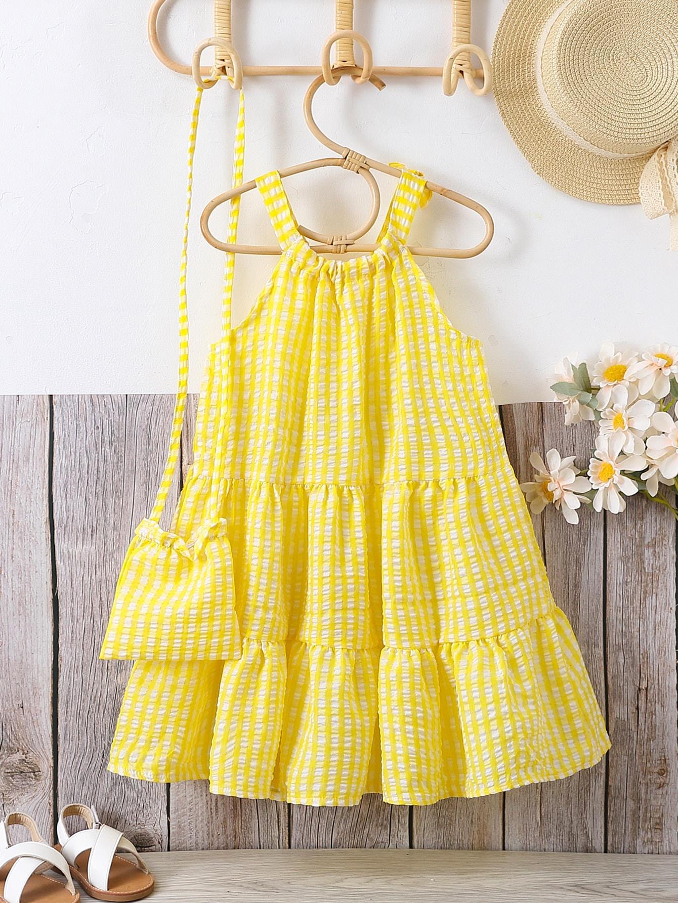 Girls Off Shoulder Halter Beach Dress Polyester Yellow