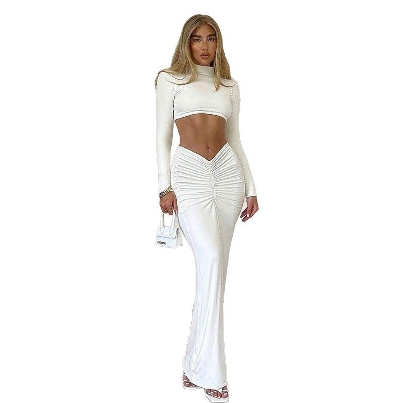 Solid Color Casual Long-sleeved Turtleneck Top Dress Suit