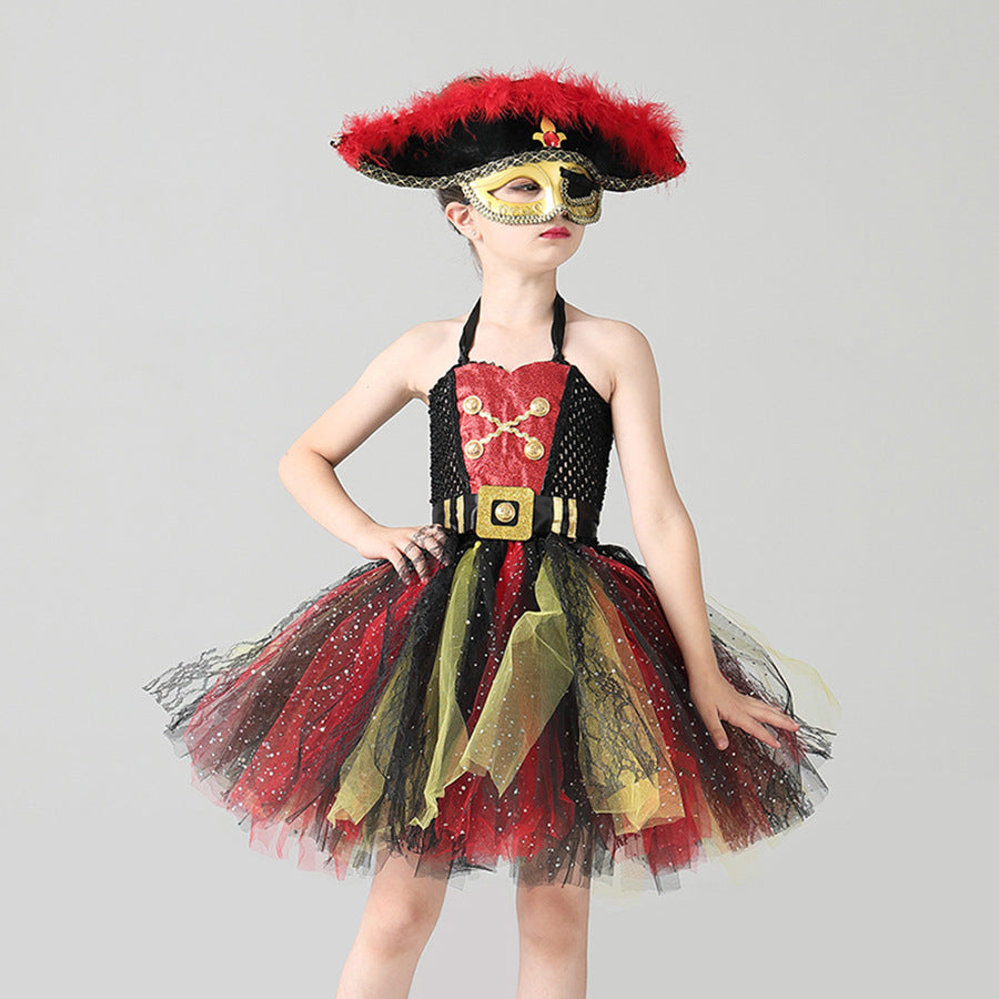 Girls Pirates of the Caribbean Costume – Sequin Gauze Halloween Party Dress-Up Outfit