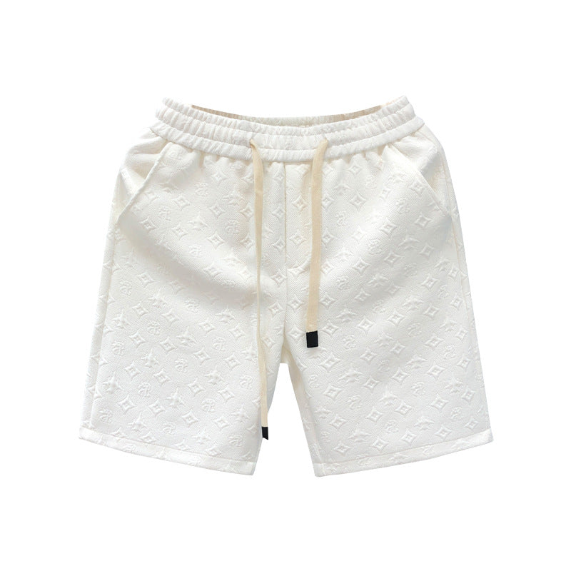 Men's White Jacquard Shorts Nylon Polyester Straight Fit