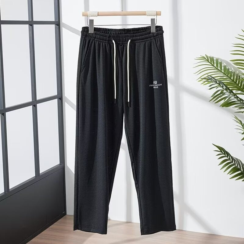 Men’s Ice Silk Mesh Casual Pants – Elastic Ankle-Tied Joggers