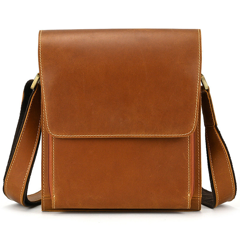 First Layer Cowhide Flip Shoulder Men's Leather Shoulder Bag Crazy Horse Leather Crossbody Bag