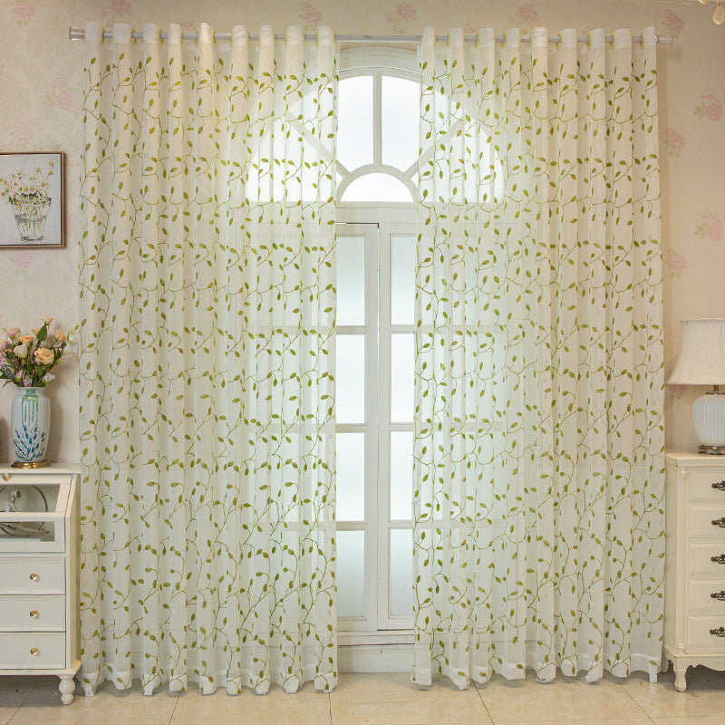 Embroidered Green Leaf Mesh Curtains
