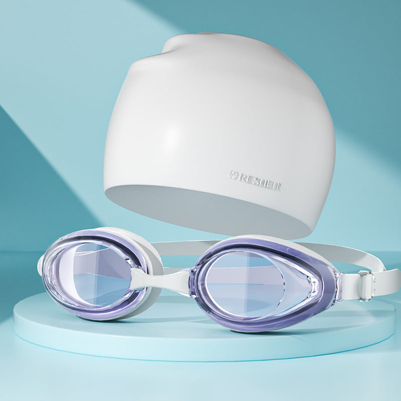 Large Frame HD Waterproof Anti-fog Swimming Goggles Swimming Cap