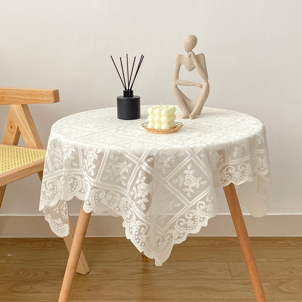 Bright Silk Beige Lace Tablecloth – Coffee Table & Bedside Table Small Cover Cloth