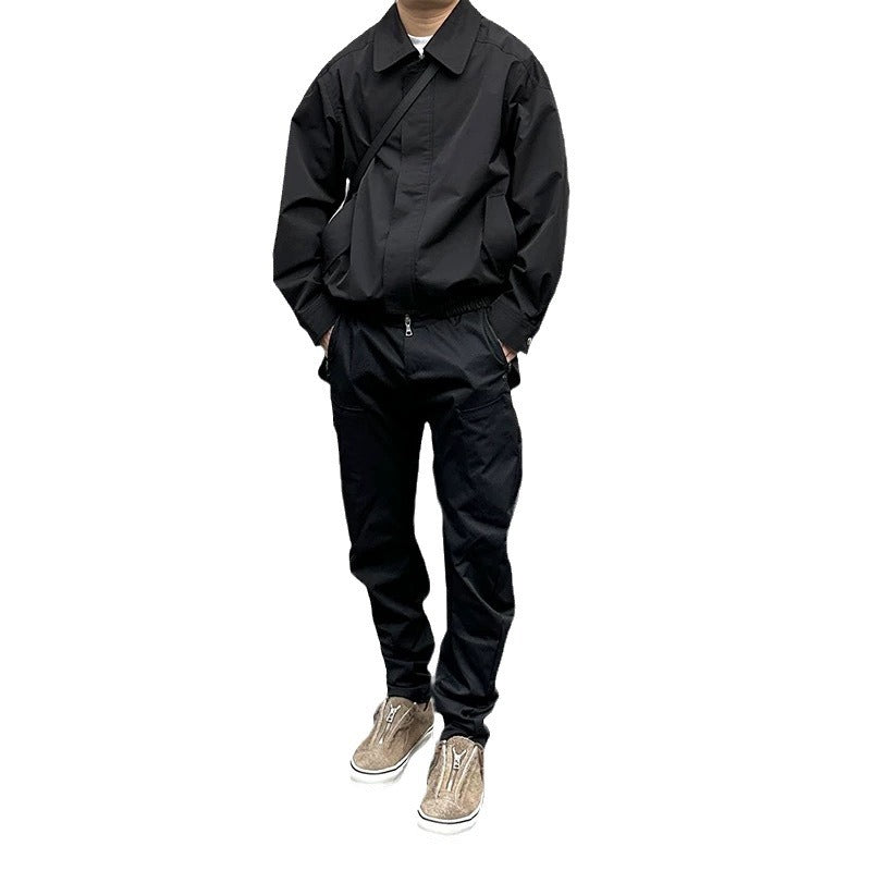 Unisex Wide Lapel Nylon Blend Jacket Korean Style Regular