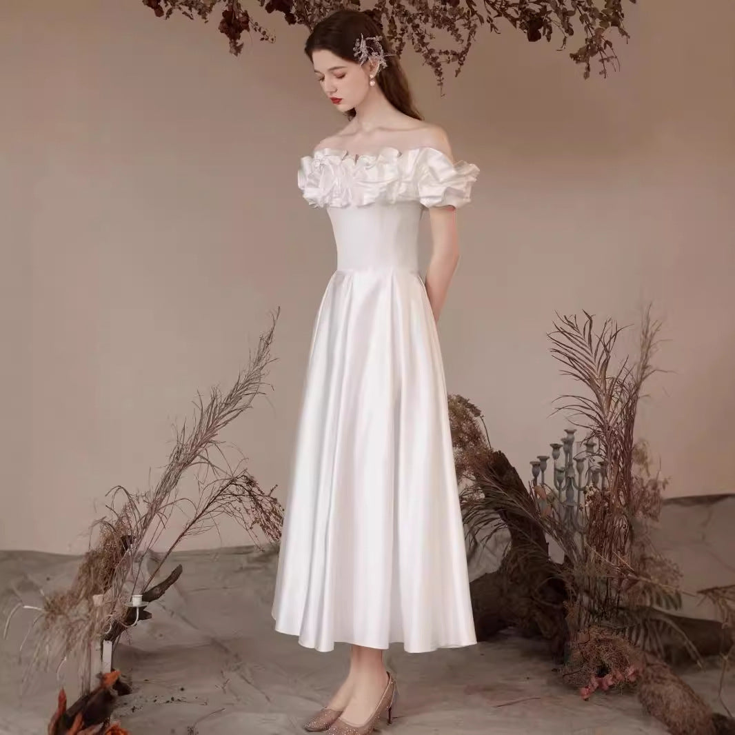 Marriage Engagement White Satin License Dress