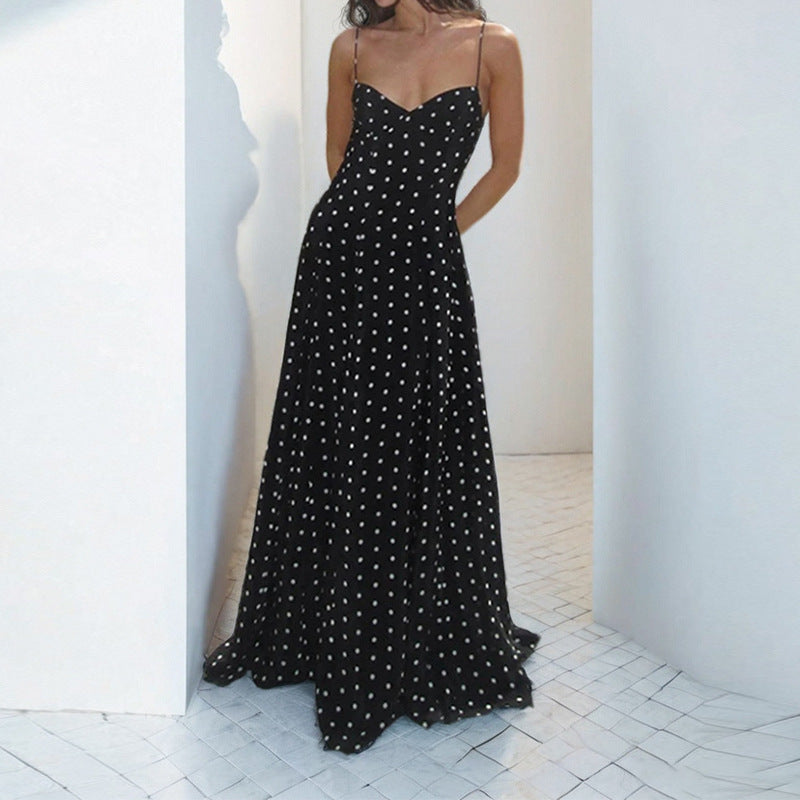 Women Aline Polyester Dotted Print Dress Regular Fit