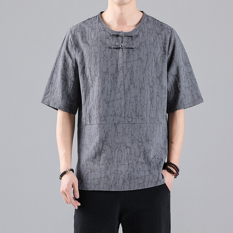 Round Neck Retro Jacquard Men's Short-sleeved T-shirt