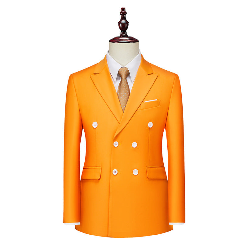 Men's Business Casual Double-breasted Suit Jacket Fashion Solid Color Coat