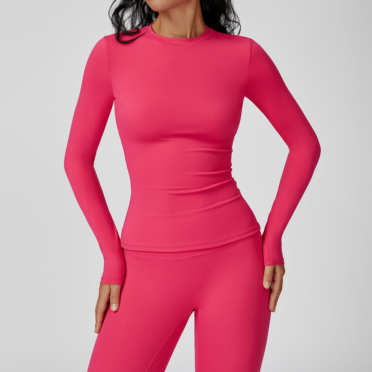 Round Neck Slim Fit Fitness Brushed Long Sleeve Yoga Clothes