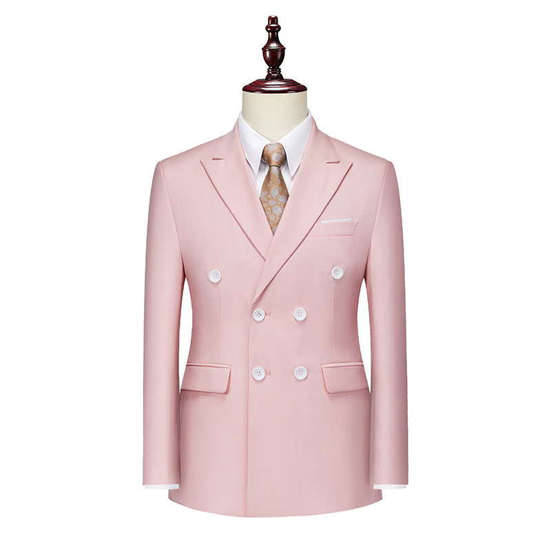 Men's Business Casual Double-breasted Suit Jacket Fashion Solid Color Coat