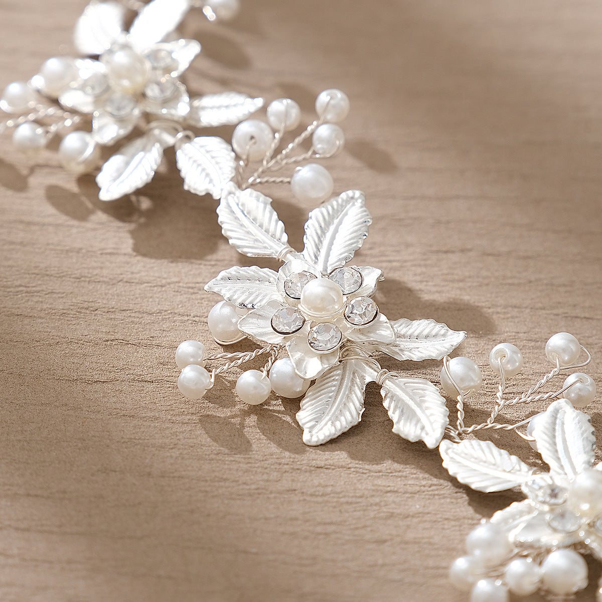 Bridal Wedding Dress Mori Style Flower Braided Pearl Hair Band