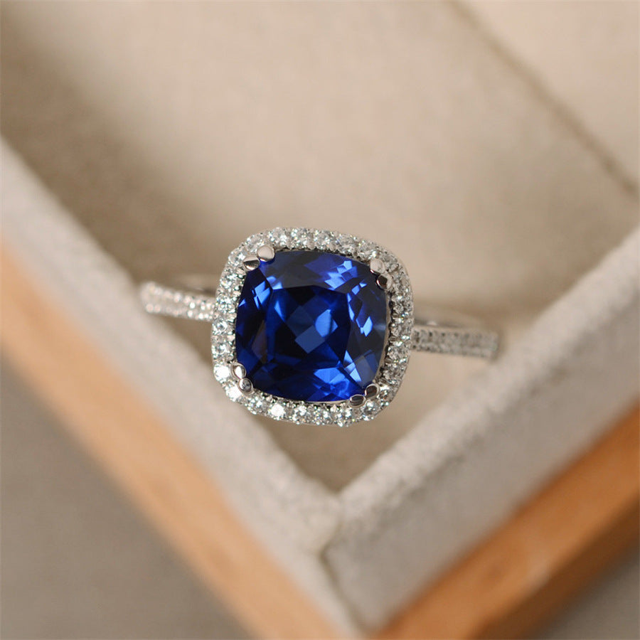 Elegant Blue Geometric Alloy Sapphire Marriage Engagement Ring for Women