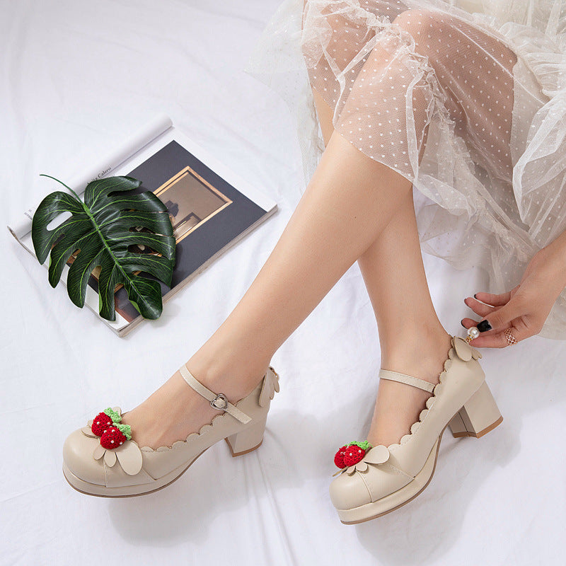 Retro Round Head Chunky Heel Mary Jane Shoes