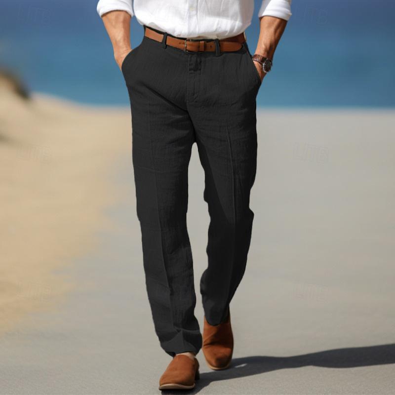 Men’s Linen Trousers – Thin Cotton Casual Solid Color Straight Pants