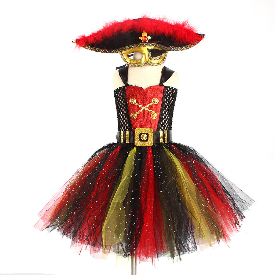 Girls Pirates of the Caribbean Costume – Sequin Gauze Halloween Party Dress-Up Outfit