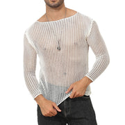 Men's Solid Color Transparent Thin Long-sleeved T-shirt Knitted Top
