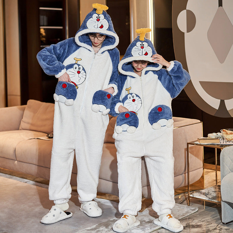 Couple Pajamas Female Coral Animal Pajamas Men Dinosaur One-piece Homewear Clothing