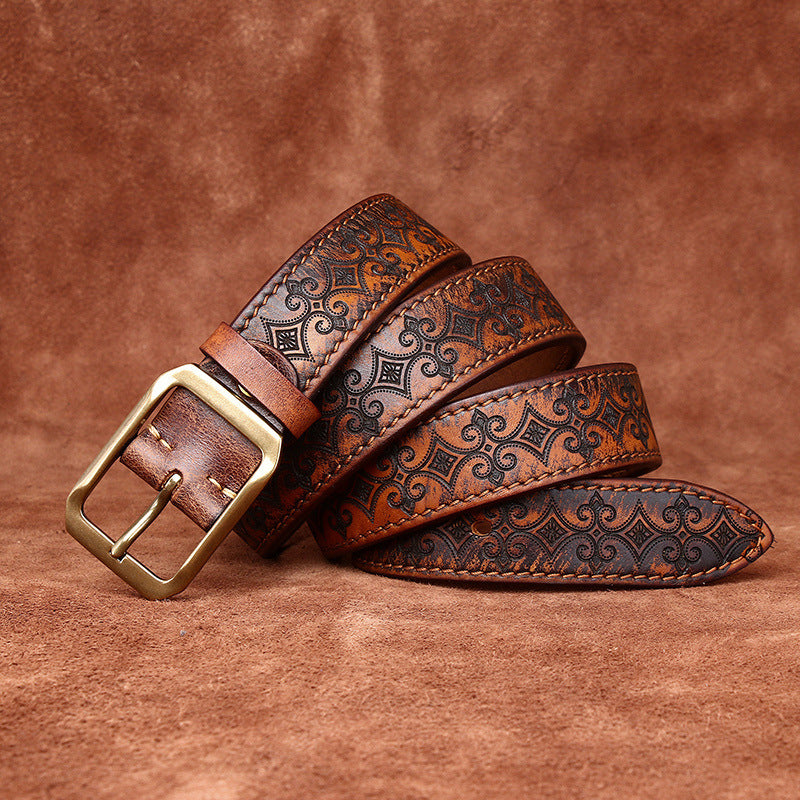 Thick First Layer Cowhide Carved Genuine Leather Belt