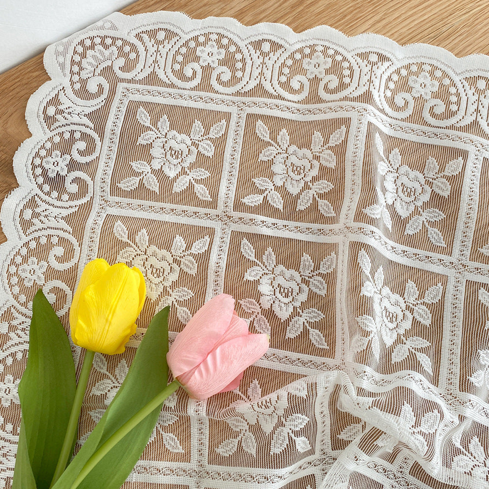 Bright Silk Beige Lace Tablecloth – Coffee Table & Bedside Table Small Cover Cloth