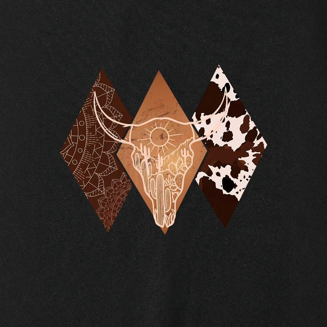 Casual Women Sweatshirt Cowboy Style Pattern Printing Hoodie
