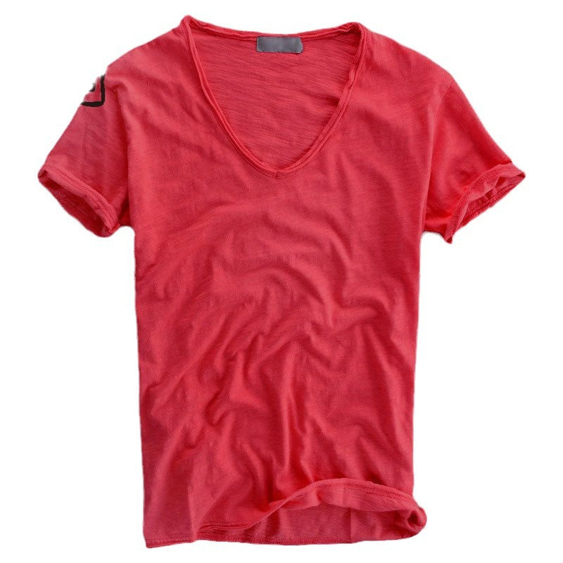 Simple Solid Color T-shirt Slub Cotton Men's Short-sleeved T-shirt