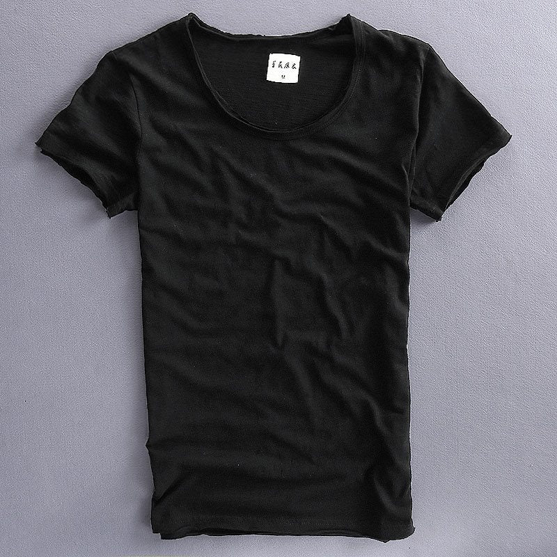 Simple Solid Color T-shirt Slub Cotton Men's Short-sleeved T-shirt