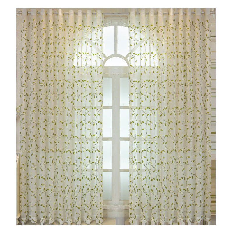 Embroidered Green Leaf Mesh Curtains