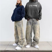 Men’s Embroidered Jeans – Retro Bat Pattern Lazy Loose Denim Pants