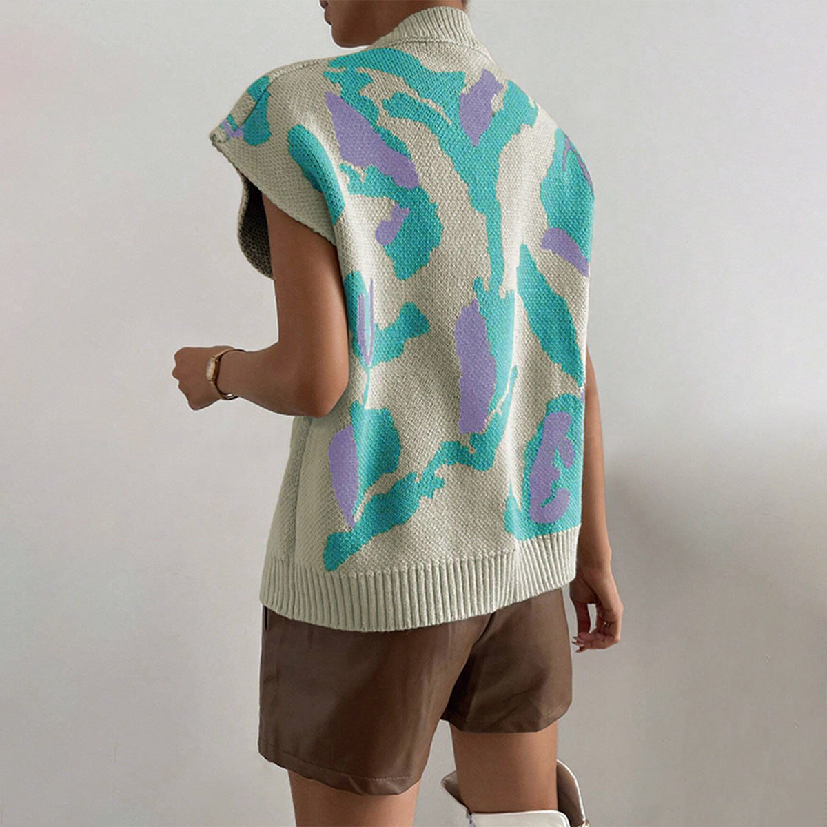 Knitted Vest V-neck Thread Jacquard Vest
