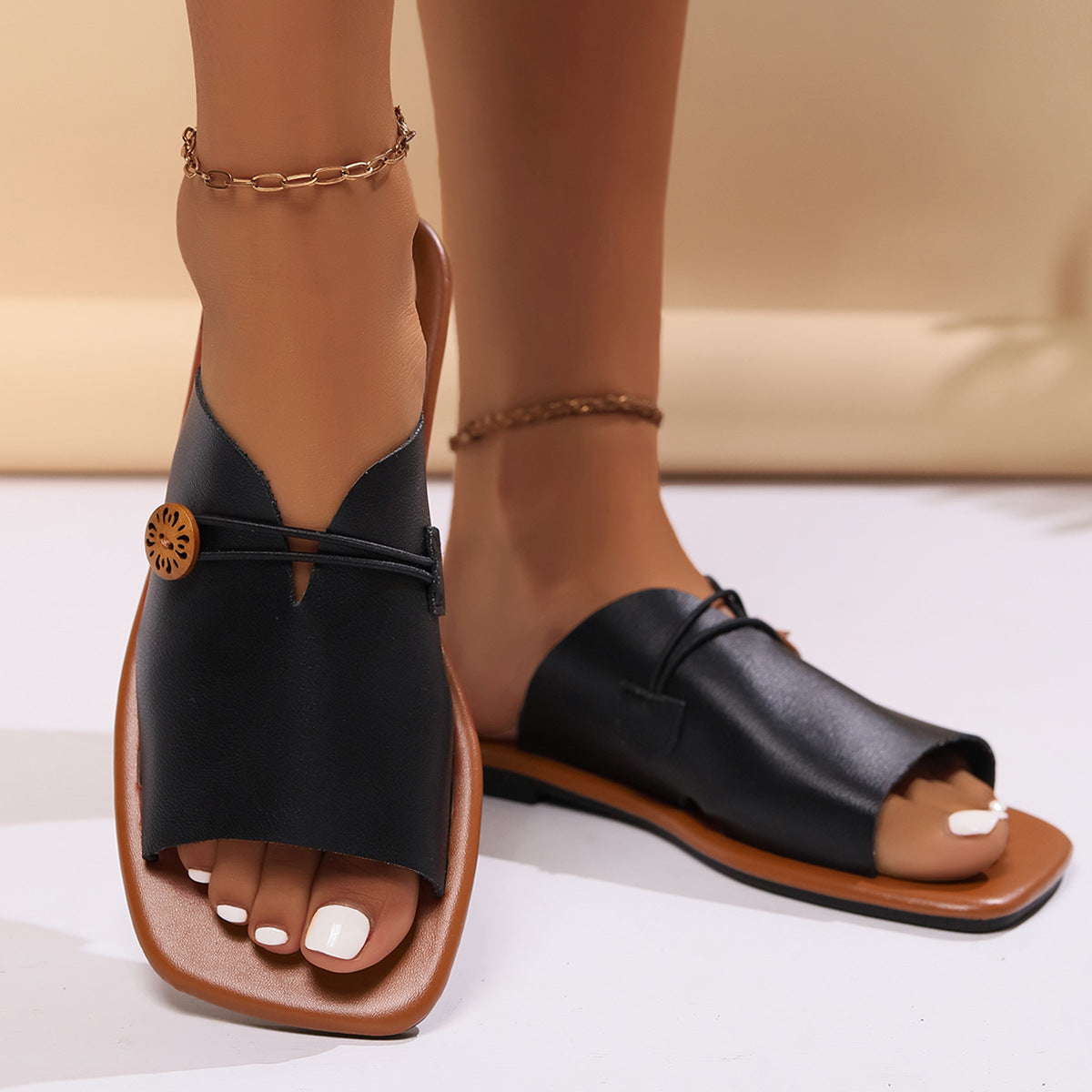 Women's Retro Flat PU Sandals Everyday Casual Summer Slides