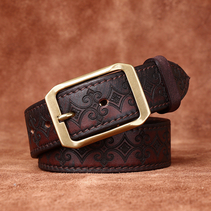 Thick First Layer Cowhide Carved Genuine Leather Belt