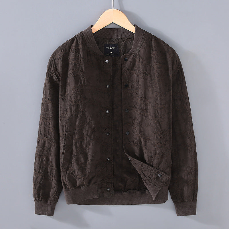 Spring And Summer New Men's Youth Linen Cotton Yarn-dyed Jacquard Casual Jacket