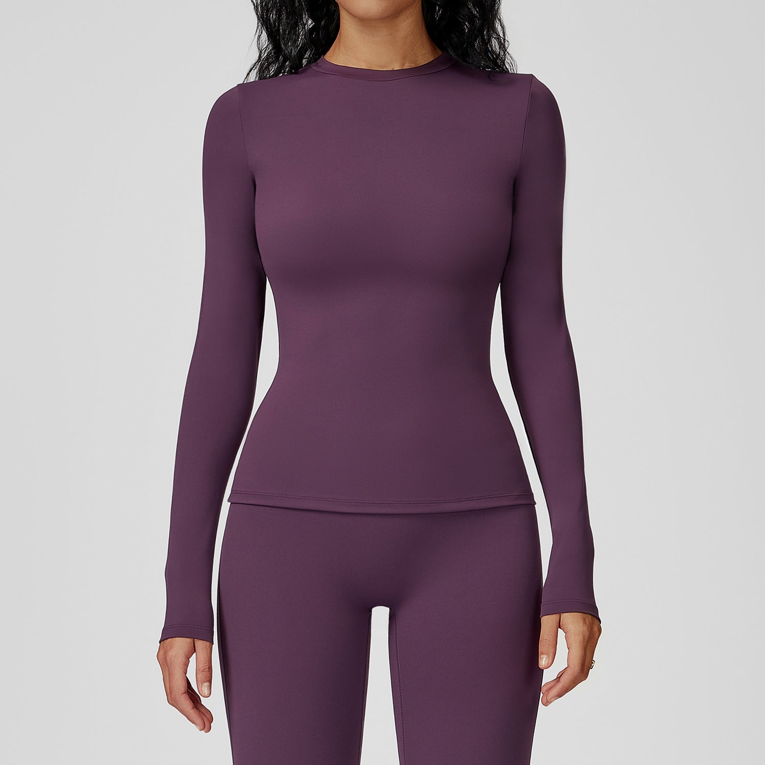 Round Neck Slim Fit Fitness Brushed Long Sleeve Yoga Clothes