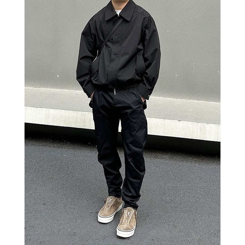Unisex Wide Lapel Nylon Blend Jacket Korean Style Regular