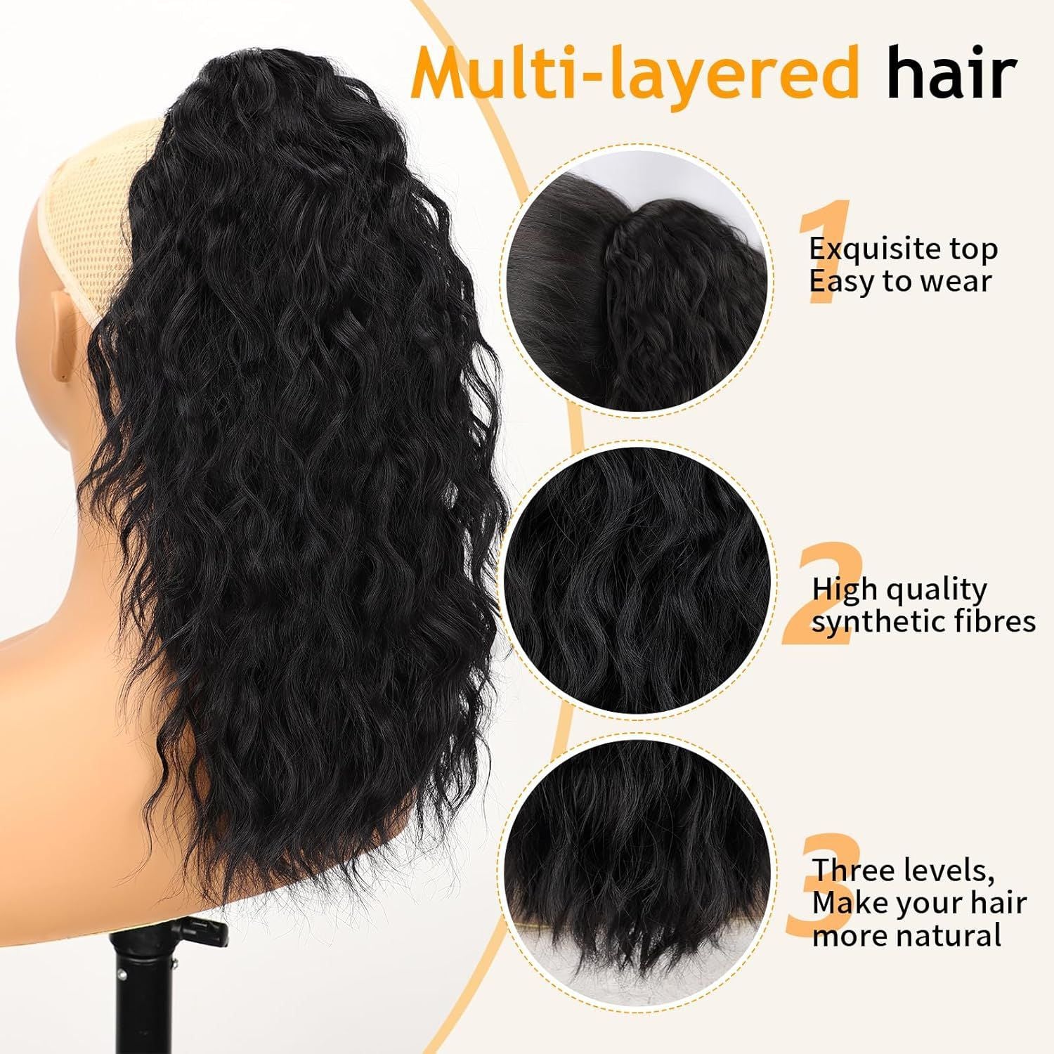 Women's Wig Curly Wavy Hair Extension Horse Tail Hair Extension 18inch