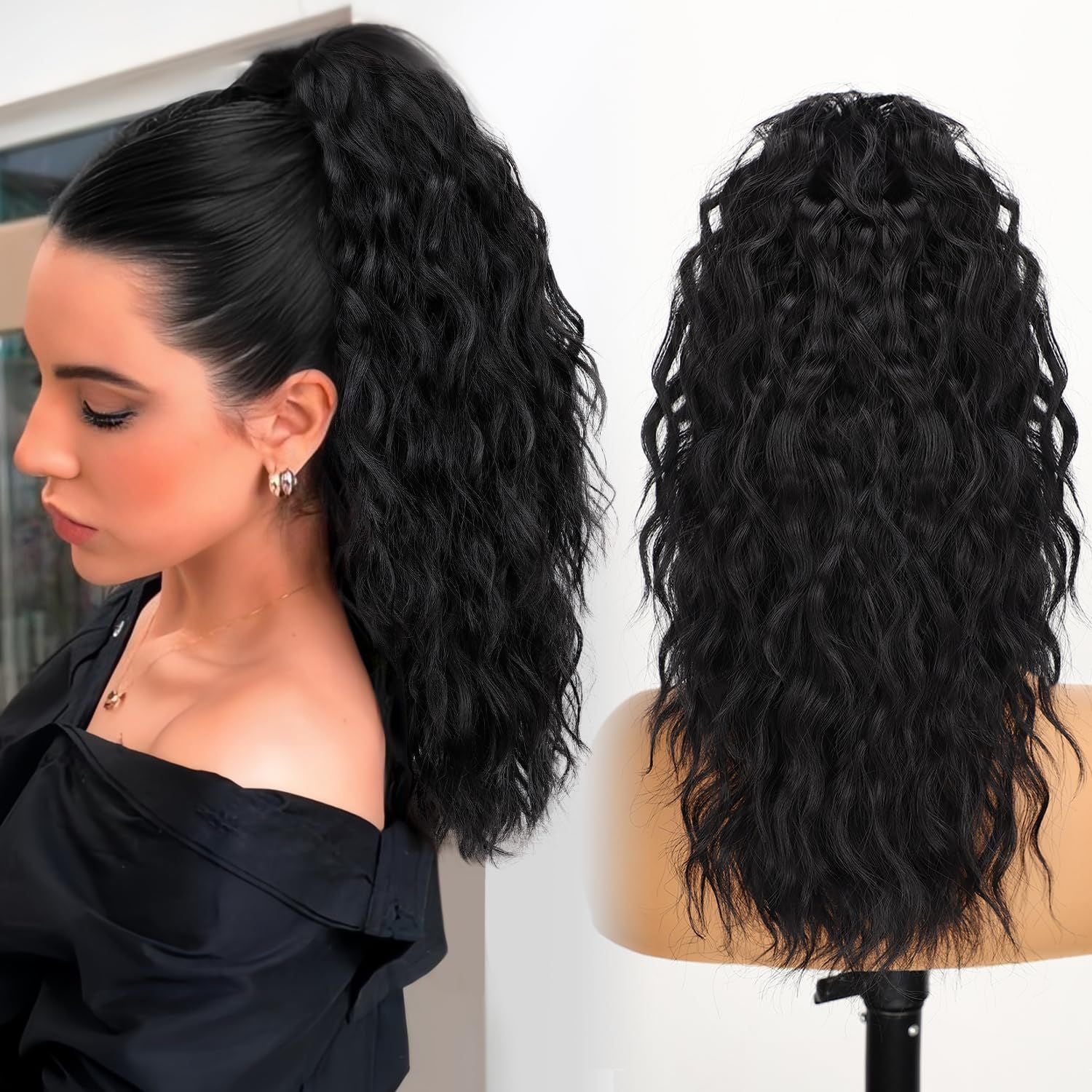 Silk Hair Extension Wig Curly Wavy For Women 18Inch