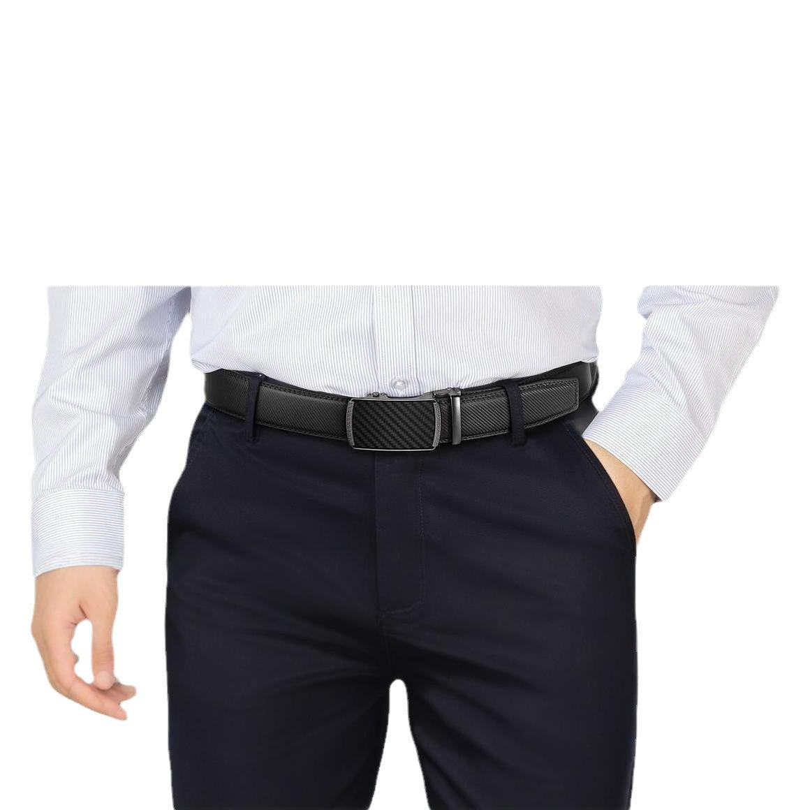 Men's Cowhide Leather Belt with Automatic Buckle