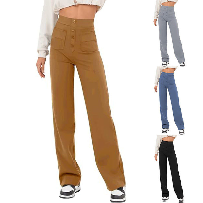 Women's Relaxed High Waist Wide Leg Polyester Trousers