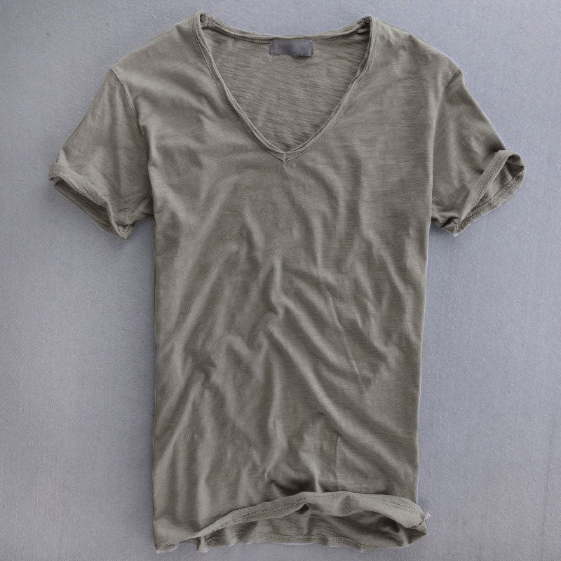 Simple Solid Color T-shirt Slub Cotton Men's Short-sleeved T-shirt