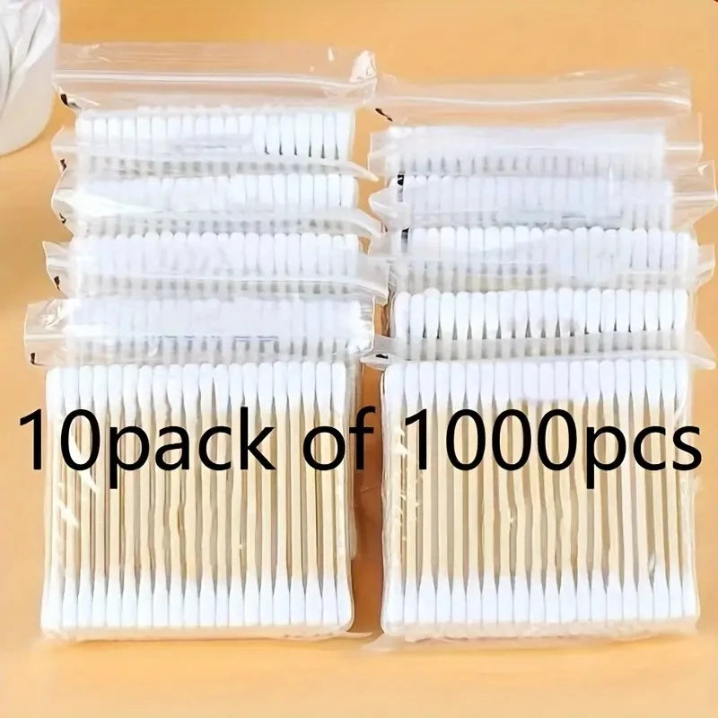1000pcs Unscented Cotton Swabs, Double-Headed, Wooden Stick, Makeup