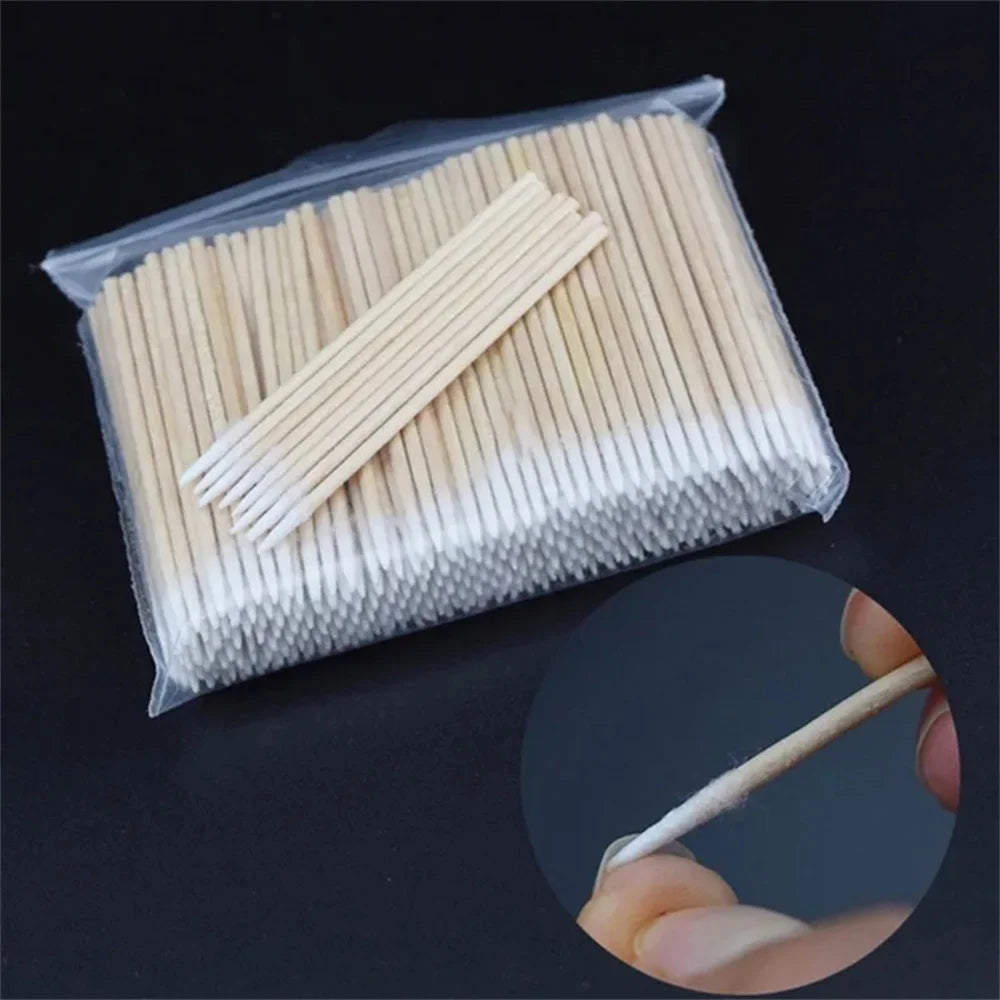 100/300 PCS/Ear Care Clean Wood Handle Pointed Tip Head Cotton Semi